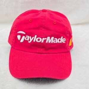 TaylorMade Hat Cap‎ Mens Red Cotton Golf F7 Logo Golfer Adjustable Strap Back